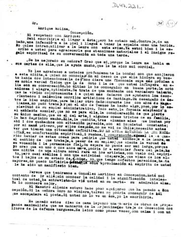 Primera imagen del registro carta de Gabriela Mistral a Enrique Molina