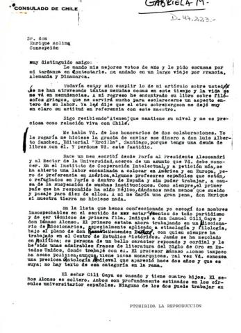 Primera imagen del registro carta de Gabriela Mistral a Enrique Molina