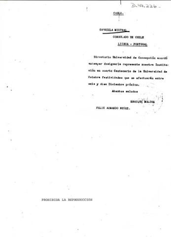 Primera imagen del registro Nota a Gabriela Mistral