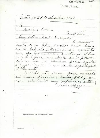 Primera imagen del registro Carta de Laura Polizzi a Enrique Molina