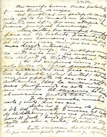 Primera imagen del registro Carta de Gabriela Mistral