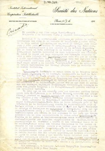 Primera imagen del registro Carta de Gabriela Mistral a J. García Monje