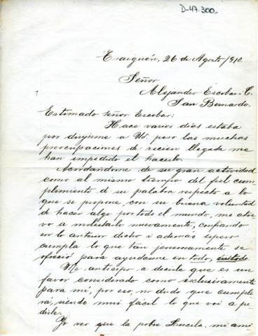Primera imagen del registro Carta de Fidelia Valdés a Alejandro Escobar