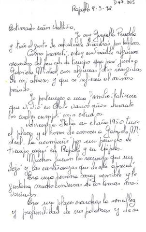 Primera imagen del registro Carta de Graciela Péndola