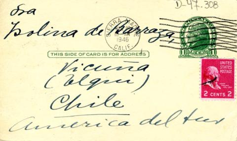 Primera imagen del registro Postal de Gabriela Mistral a Isolina de Barraza