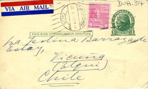 Primera imagen del registro Postal de Gabriela Mistral a Isolina de Barraza