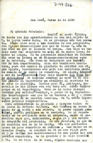 Primera imagen del registro Carta de Joaquín García a Gabriela Mistral
