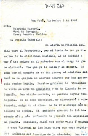 Primera imagen del registro Carta de Joaquín García a Gabriela Mistral