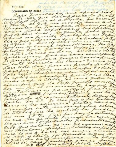 Primera imagen del registro Carta de Gabriela Mistral a Francesca