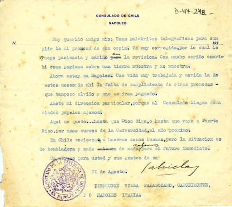 Primera imagen del registro Carta de Gabriela Mistral