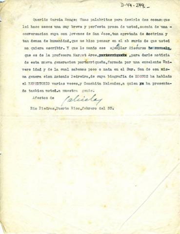 Primera imagen del registro Carta de Gabriela Mistral a J. García Monje