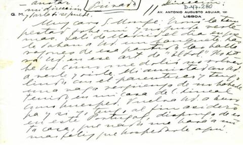 Primera imagen del registro Carta de Gabriela Mistral a J. García Monje