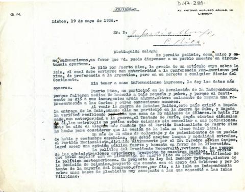 Primera imagen del registro Carta de Gabriela Mistral a J. García Monje