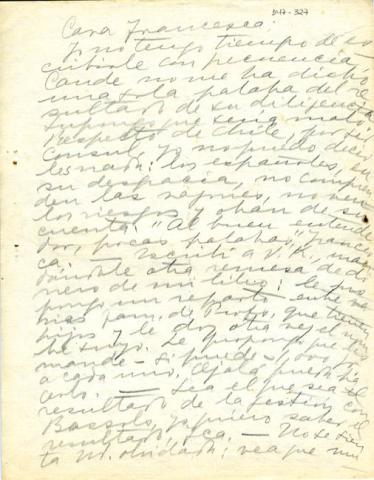 Primera imagen del registro Carta de Gabriela Mistral a Francesca
