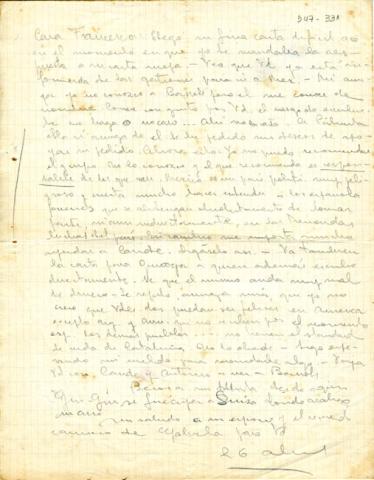 Primera imagen del registro Carta de Gabriela Mistral a Francesca