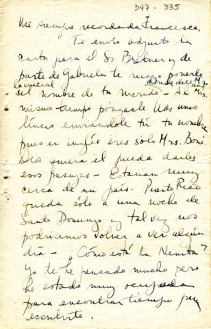 Primera imagen del registro Carta de Gabriela Mistral a Francesca
