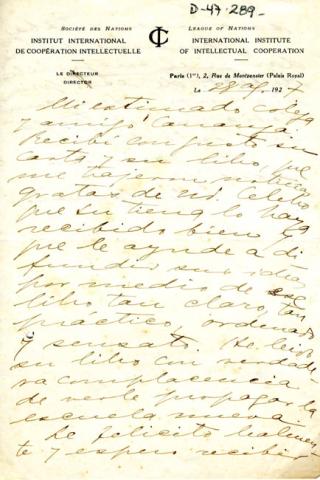 Primera imagen del registro Carta de Gabriela Mistral