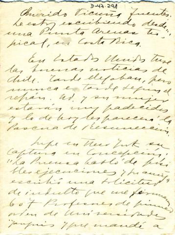 Primera imagen del registro Carta de Gabriela Mistral dirigida a Vicuña Fuentes