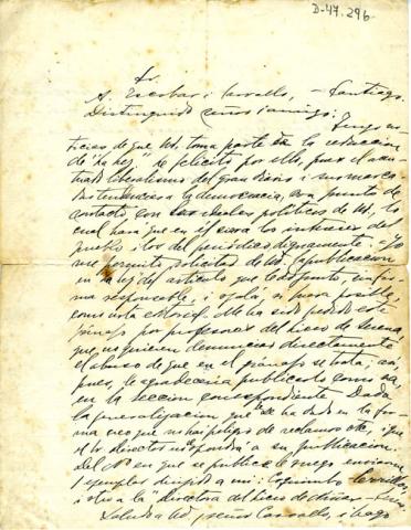 Primera imagen del registro Carta de Gabriela Mistral