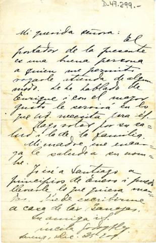 Primera imagen del registro Carta de Gabriela Mistral