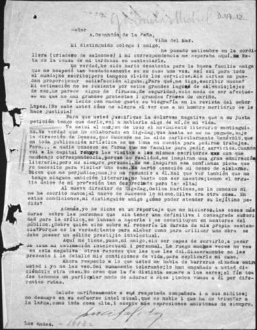 Primera imagen del registro Carta al Señor A. Osandón de la Peña