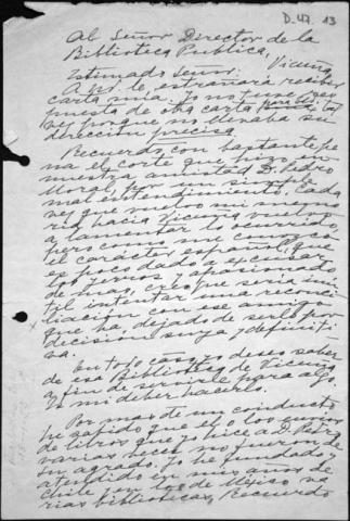 Primera imagen del registro Carta al director de la Biblioteca Pública de Vicuña