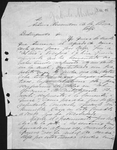 Primera imagen del registro Carta a Arturo Ossandón de la Peña