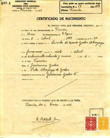 Primera imagen del registro Certificado de Nacimiento