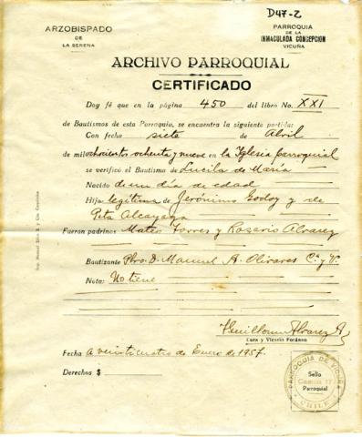 Primera imagen del registro Certificado de bautismo