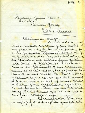 Primera imagen del registro Carta de Eujenio Labarca