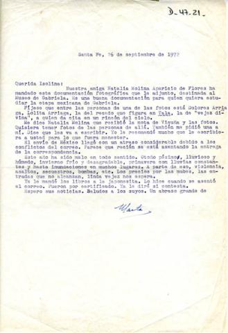Primera imagen del registro Carta adjunta a documentación fotográfica de etapa mexicana de Gabriela Mistral