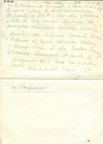 Primera imagen del registro Nota de Bautismo fechada en 1857