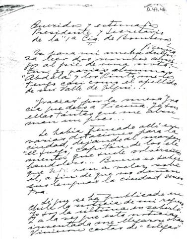 Primera imagen del registro Carta al Presidente y secretario de la 1 Compañía de Bomberos de Vicuña