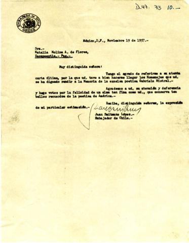 Primera imagen del registro Agradecimientos a Natalia Molina