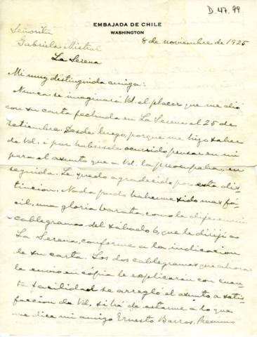 Primera imagen del registro Carta a Gabriela Mistral