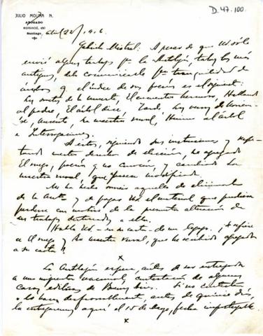 Primera imagen del registro Carta a Gabriela Mistral