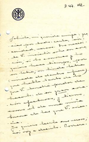 Primera imagen del registro Carta de Juanita Sanfuentes a Gabriela Mistral
