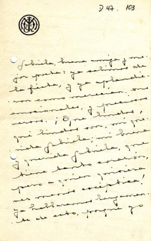 Primera imagen del registro Carta de Juanita Sanfuentes a Gabriela Mistral