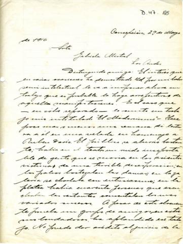 Primera imagen del registro Carta a Gabriela Mistral