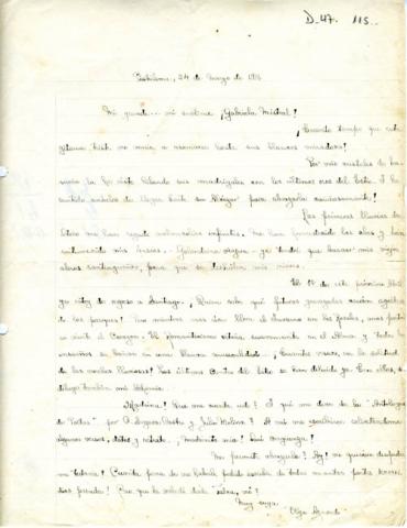 Primera imagen del registro Carta de Olga Acevedo a Gabriela Mistral