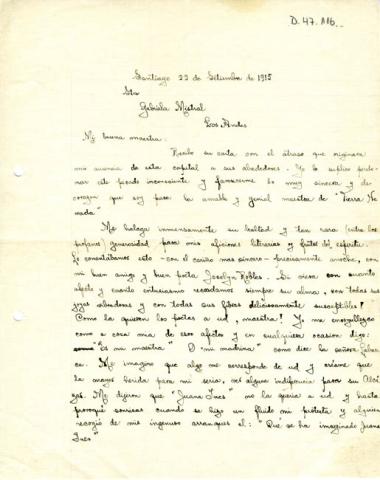 Primera imagen del registro Carta de Olga Acevedo a Gabriela Mistral