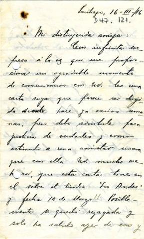 Primera imagen del registro Carta de Jocelyn Robles a Gabriela Mistral