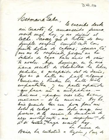 Primera imagen del registro Carta de Luis Carrera a Gabriela Mistral