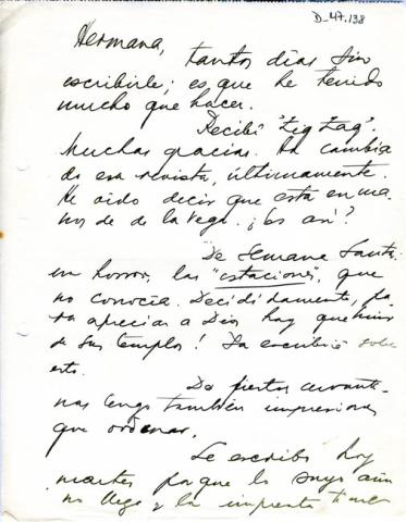 Primera imagen del registro Carta de Luis Carrera a Gabriela Mistral
