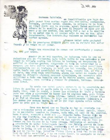 Primera imagen del registro Carta de Luis Carrera a Gabriela Mistral