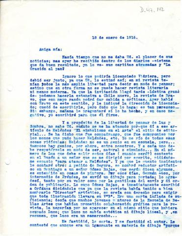 Primera imagen del registro Carta de Luis Carrera a Gabriela Mistral