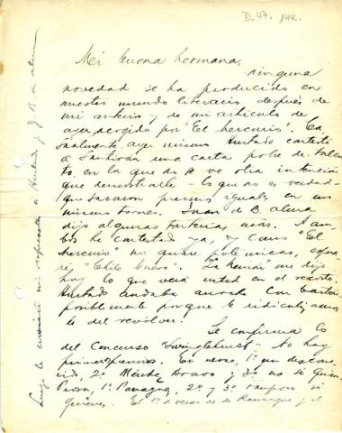 Primera imagen del registro Carta de Luis Carrera a Gabriela Mistral