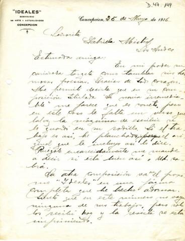 Primera imagen del registro Carta a Gabriela Mistral