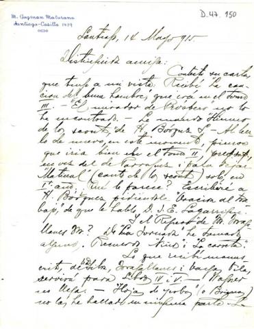 Primera imagen del registro Carta de Manuel Guzmán a Gabriela Mistral