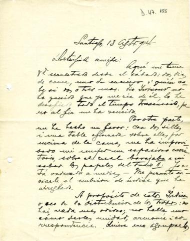 Primera imagen del registro Carta de Manuel Guzmán a Gabriela Mistral